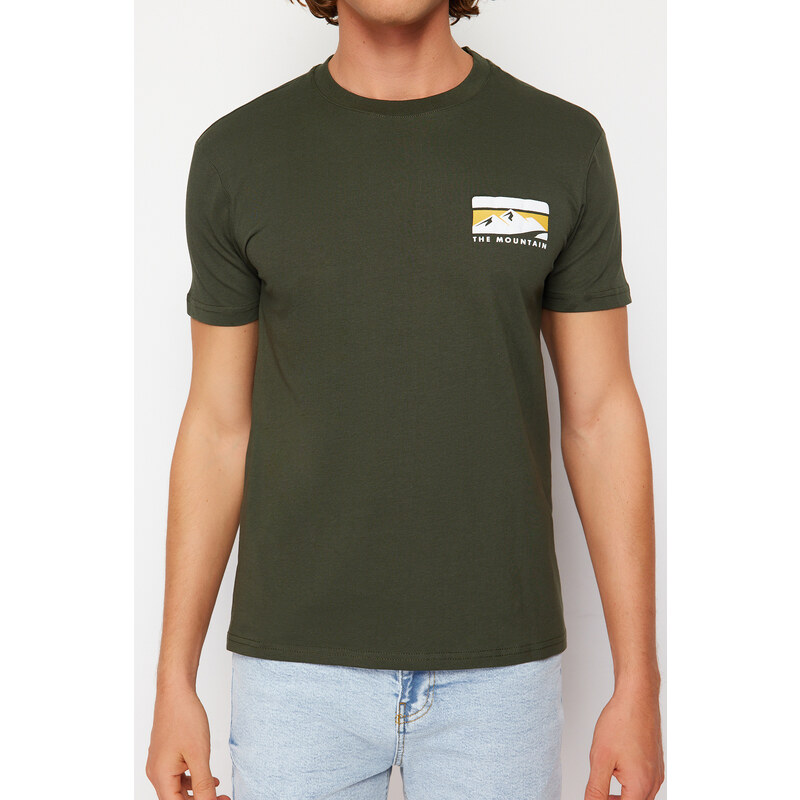 Trendyol Khaki Regular/Normal Fit Printed 100% Cotton Short Sleeve T-Shirt