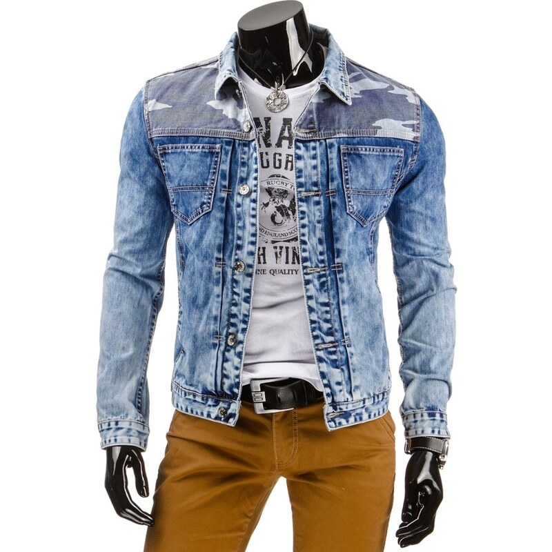 streetIN Pánská džínová bunda s army ramenní částí - modrošedá Velikost: M
