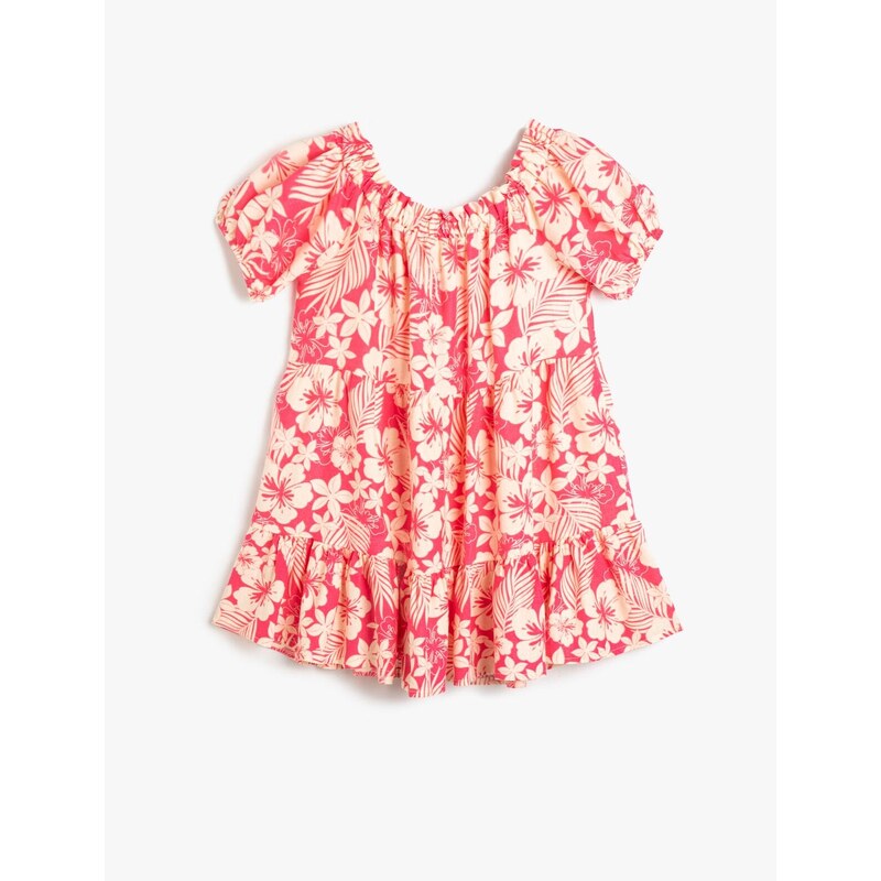 Koton Floral Linen Dress with Balloon Sleeves Tiered