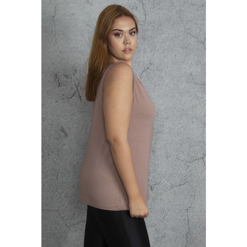 Şans Women's Mink Plus Size Sleeveless Viscose Blouse