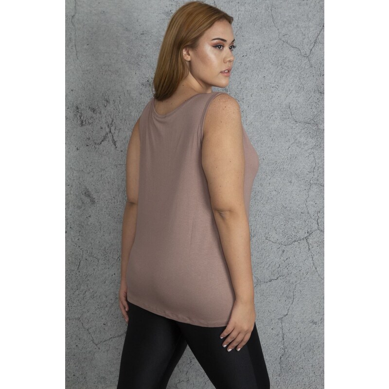 Şans Women's Mink Plus Size Sleeveless Viscose Blouse