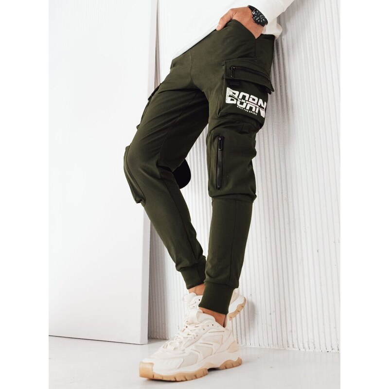 Dstreet Trendy zelené pánské kapsáčové jogger kalhoty Born