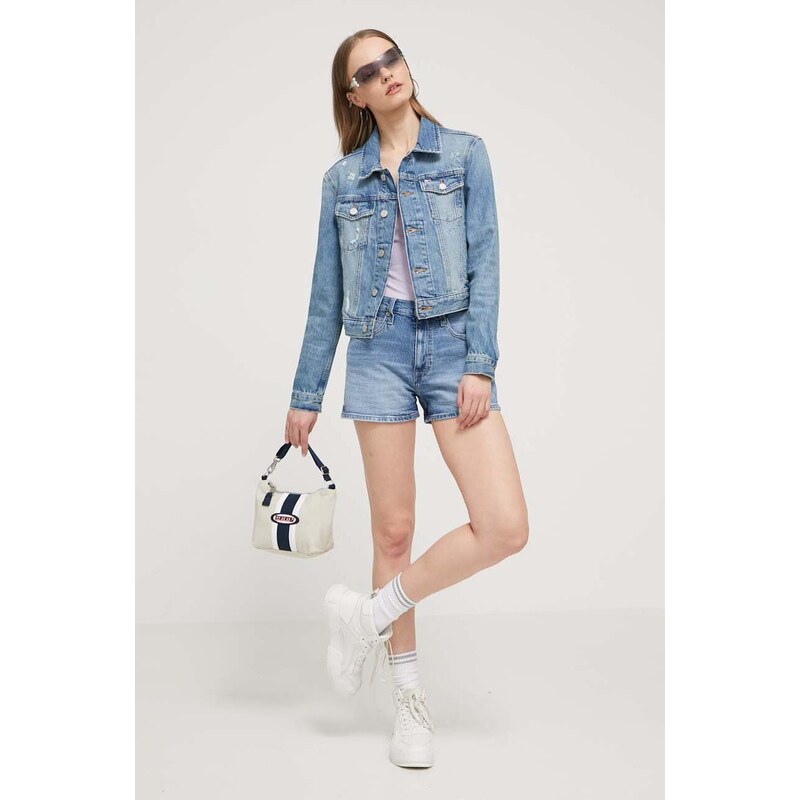 Džínové šortky Tommy Jeans dámské, hladké, high waist