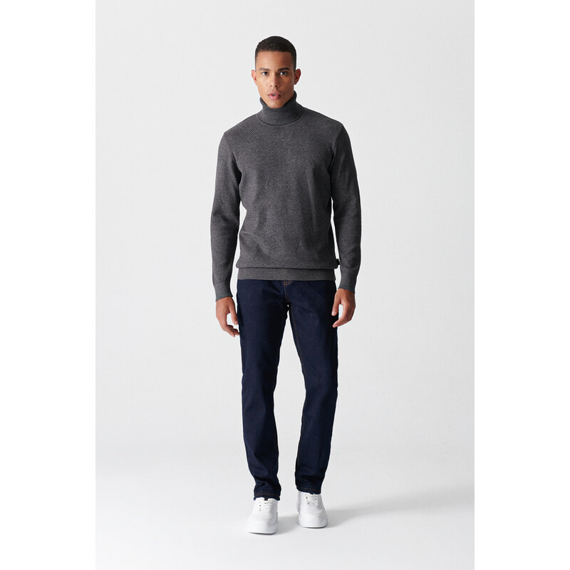 Avva Men's Anthracite Turtleneck Jacquard Sweater