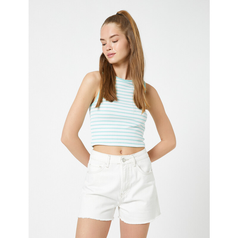 Koton Crop Corduroy Athlete Halterneck Piping Detailed