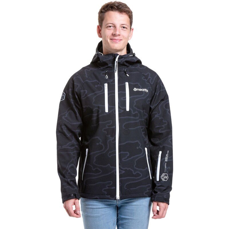 Meatfly pánská softshell bunda Rasmussen Morph Black | Černá