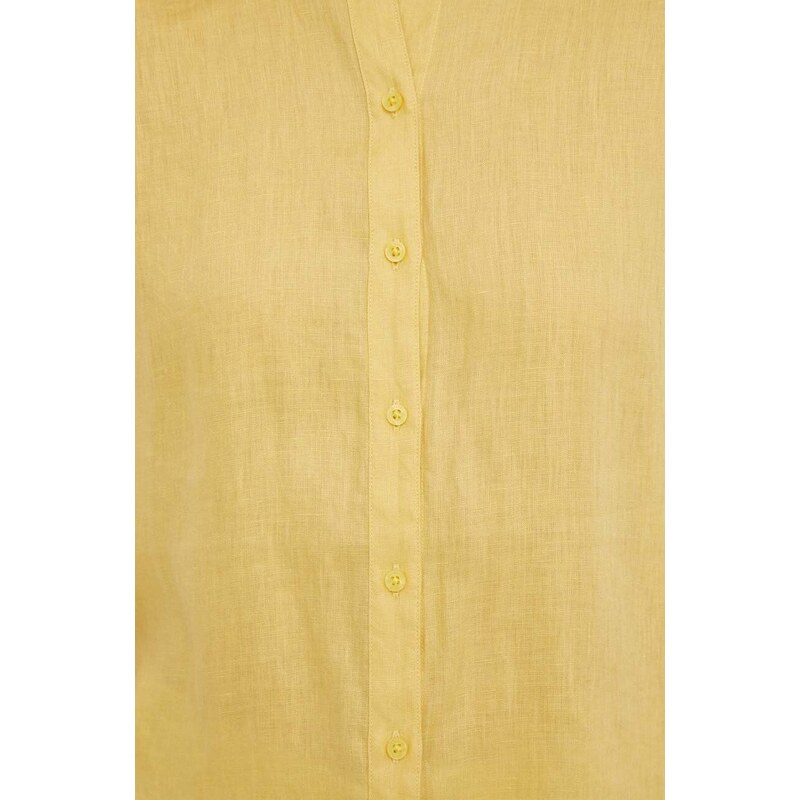 Lněná košile Lauren Ralph Lauren žlutá barva, relaxed, s klasickým límcem