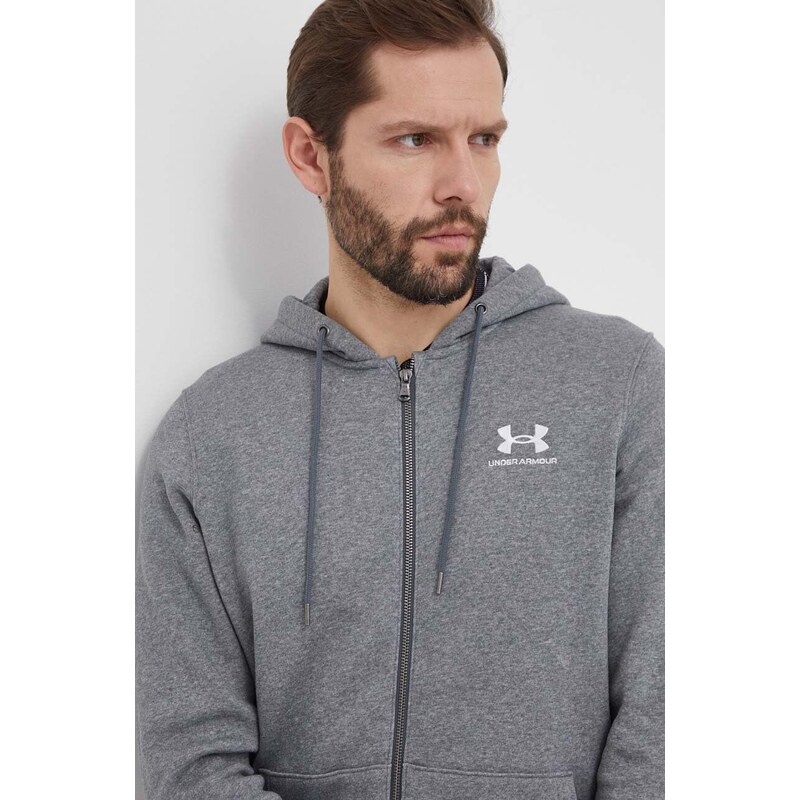 Mikina Under Armour pánská, šedá barva, s kapucí, hladká, 1373881