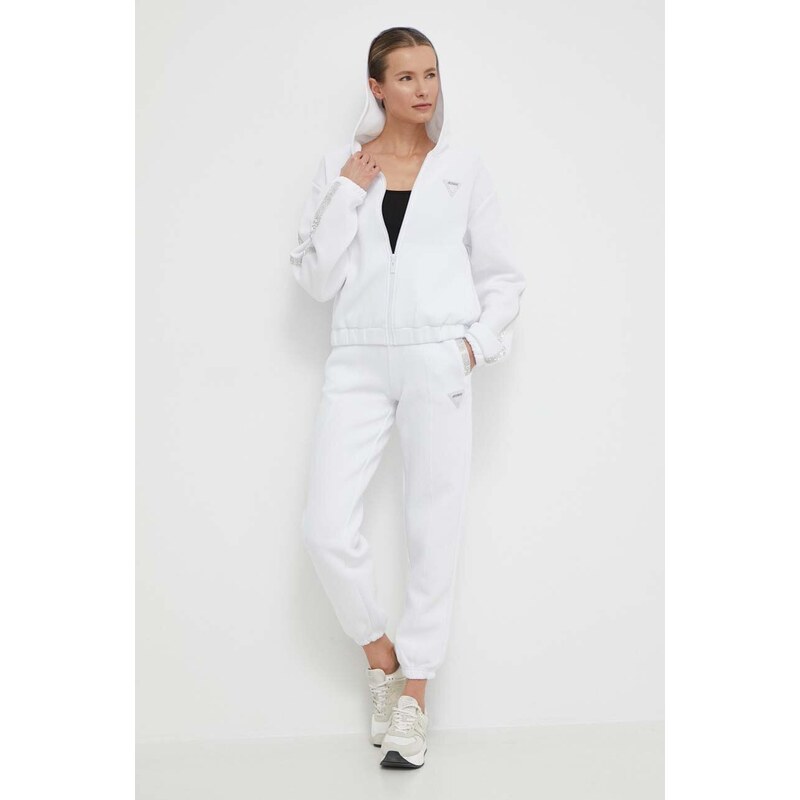 Mikina Guess KIARA dámská, bílá barva, s kapucí, aplikací, V4GQ15 FL04P