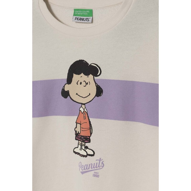 Dětská bavlněná mikina United Colors of Benetton x Snoopy béžová barva, s potiskem