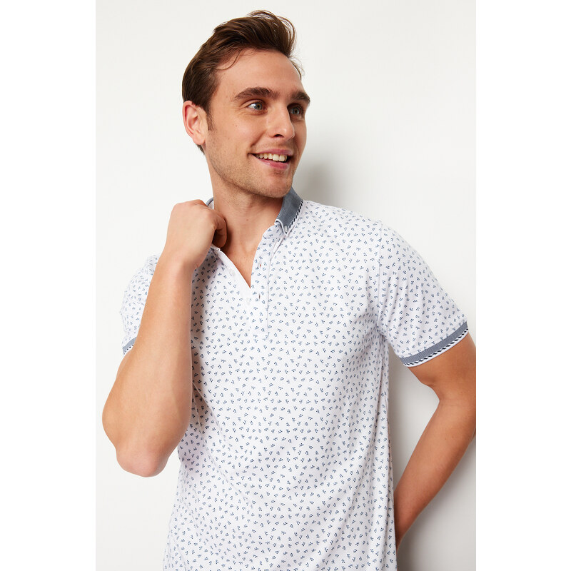 Trendyol White Regular/Regular Fit Patterned Polo Neck T-shirt