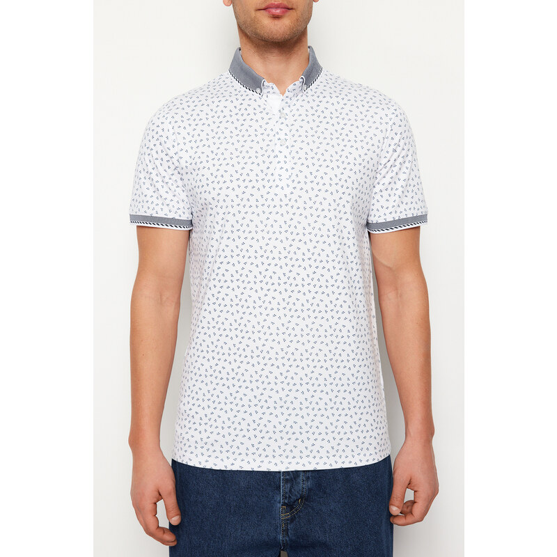 Trendyol White Regular/Regular Fit Patterned Polo Neck T-shirt