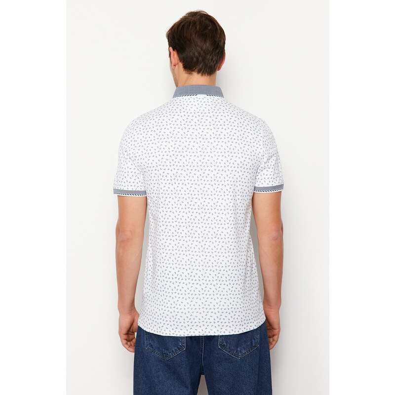 Trendyol White Regular/Regular Fit Patterned Polo Neck T-shirt