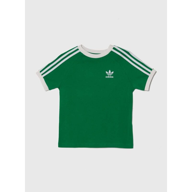 Dětské bavlněné tričko adidas Originals zelená barva, s potiskem