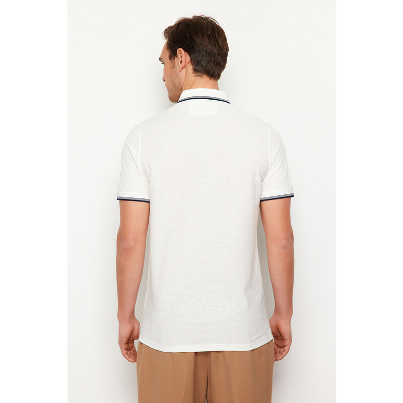 Trendyol White Regular/Normal Fit Color Block Textured Polo Neck T-shirt