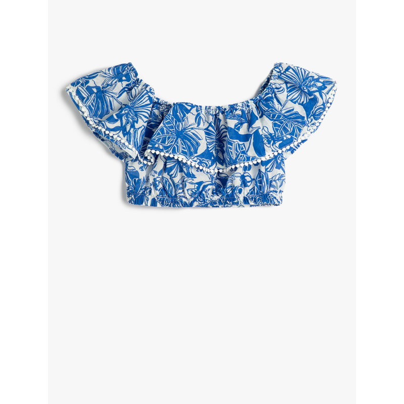 Koton Crop Blouse Off The Shoulder Ruffle Floral Viscose