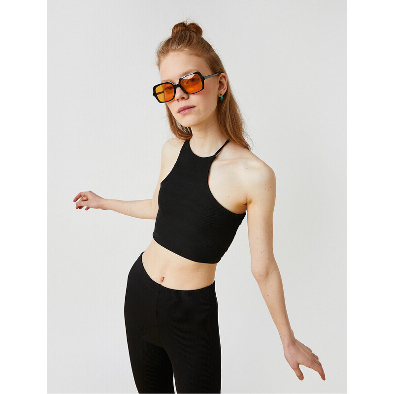 Koton Halterneck Asymmetrical Collar Crop Singlet