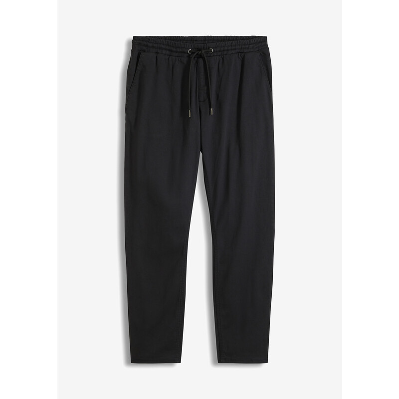 bonprix Strečové chino kalhoty bez zapínání, zkrácená délka, Regular Fit Tapered Černá