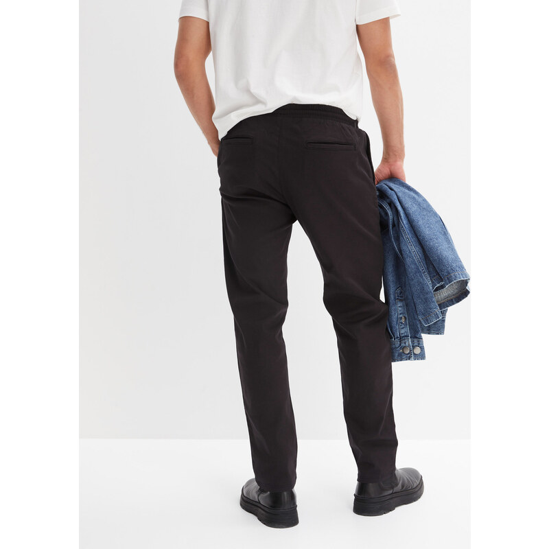 bonprix Strečové chino kalhoty bez zapínání, zkrácená délka, Regular Fit Tapered Černá