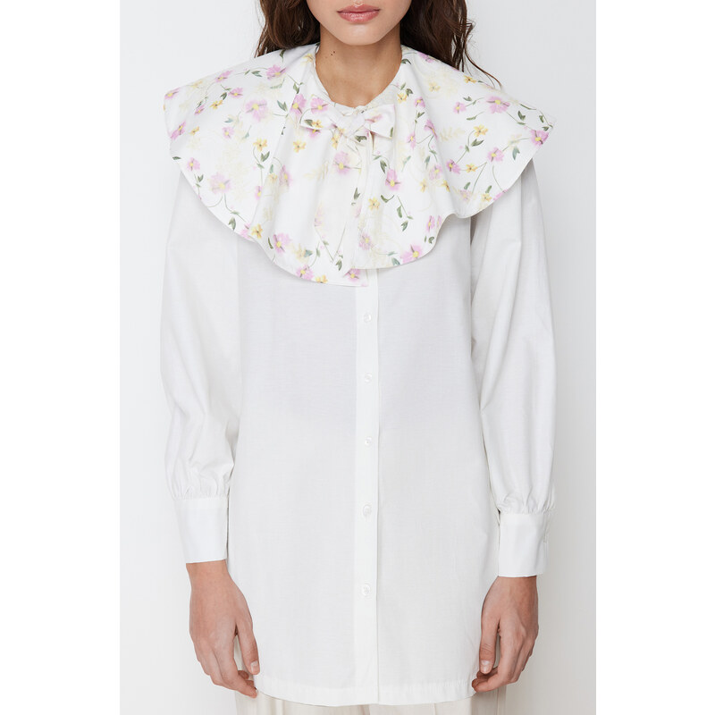 Trendyol Ecru Large Embroidered Baby Collar Cotton Woven Shirt