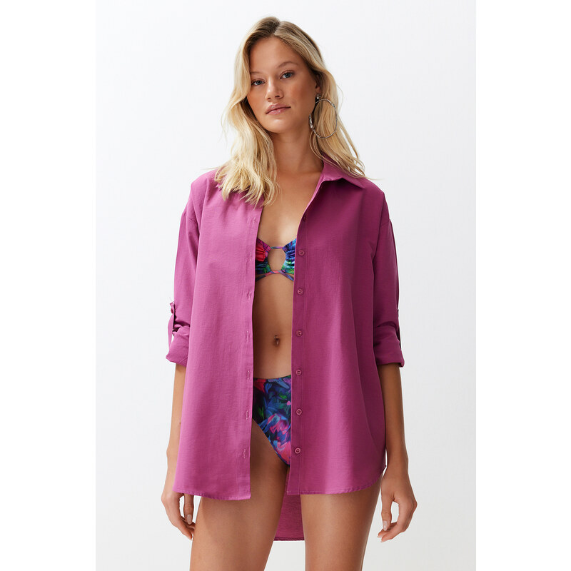 Trendyol Plum Woven Beach Shirt