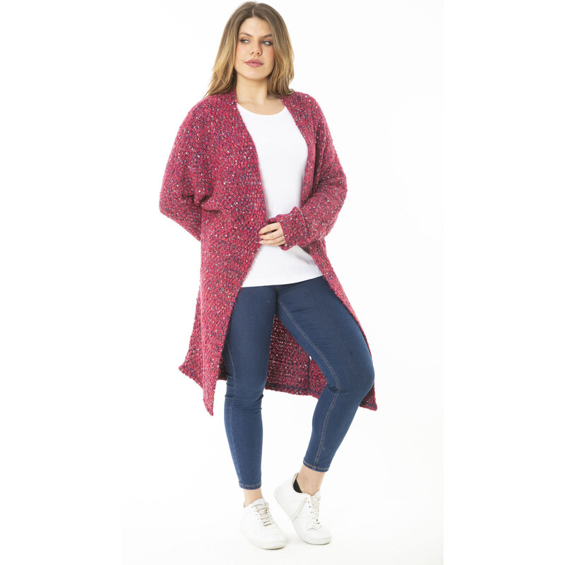 Şans Women's Plus Size Colorful Knitwear Thick Cardigan