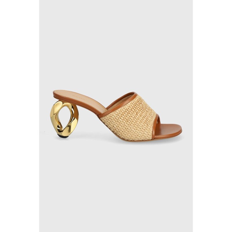 Pantofle JW Anderson Raffia Sandal dámské, béžová barva, na podpatku, ANW42230A