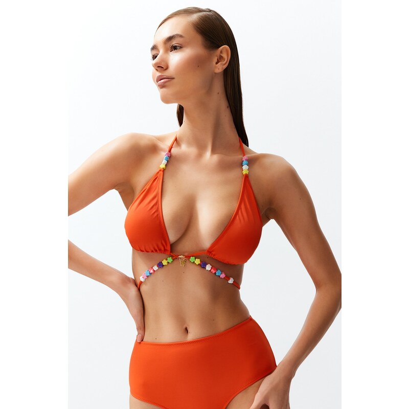 Trendyol Red Triangle Bead Accessory Bikini Top