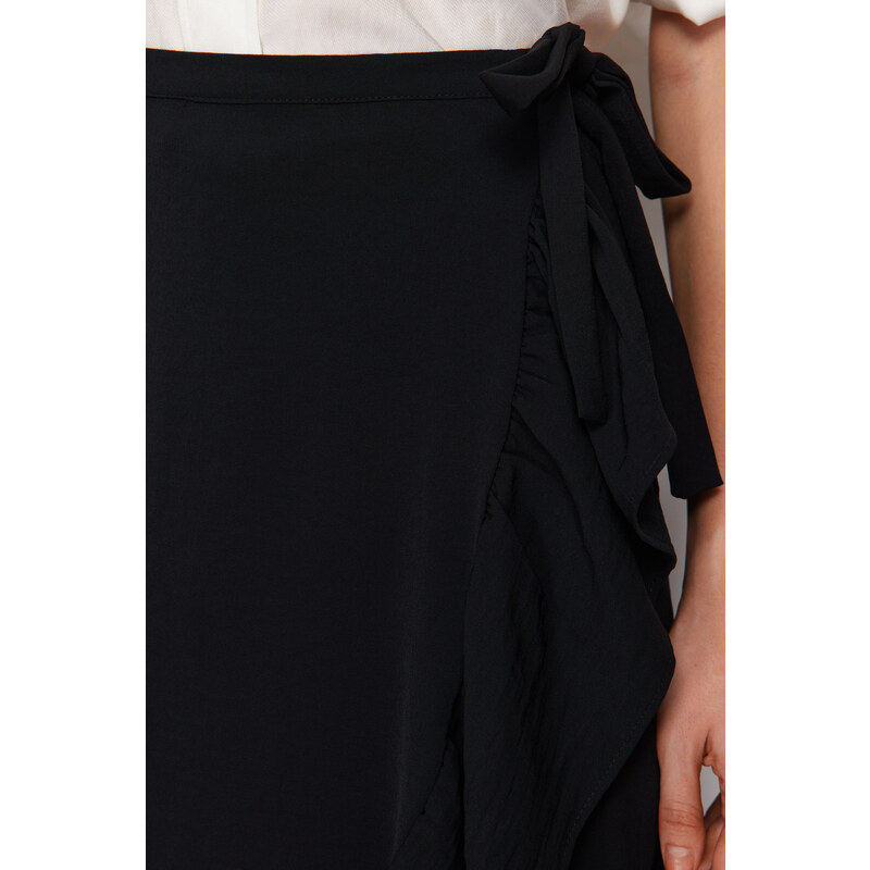 Trendyol Black Woven Wrapped Ruffle Skirt