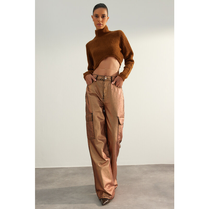 Trendyol Brown Crop Knitwear Sweater