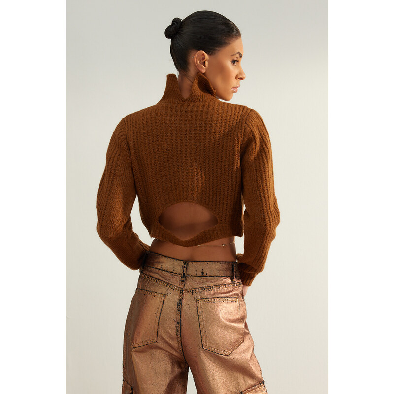 Trendyol Brown Crop Knitwear Sweater