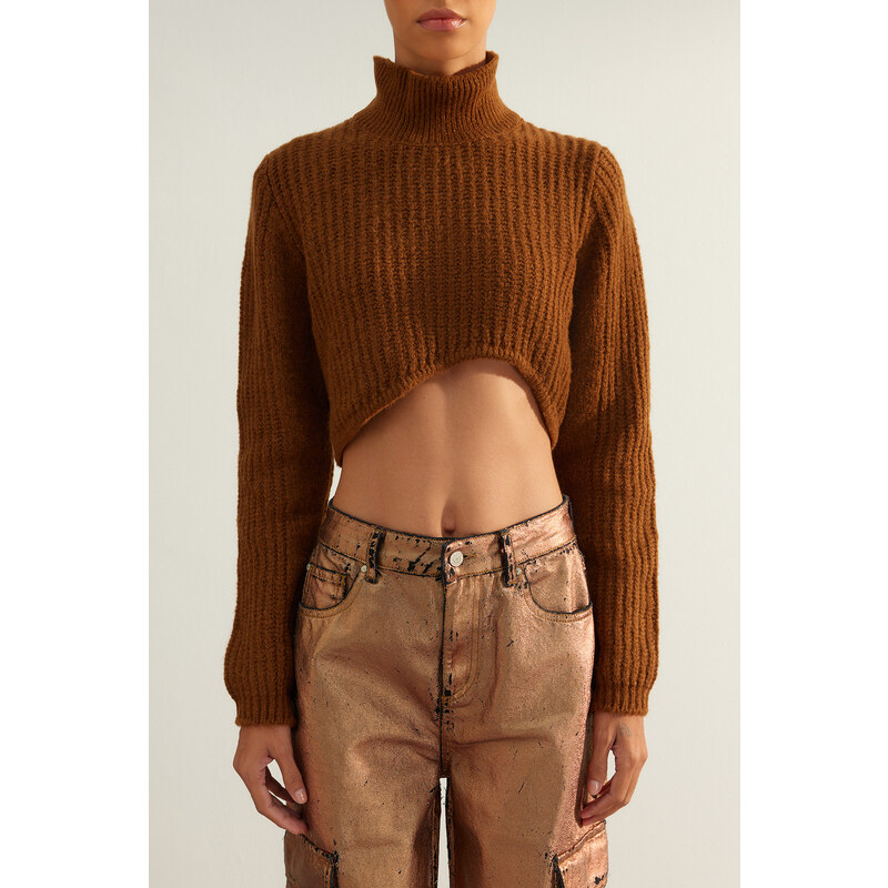 Trendyol Brown Crop Knitwear Sweater