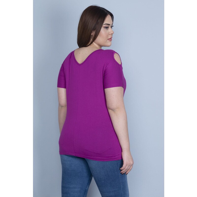 Şans Women's Plus Size Purple Viscose Viscose Blouse With Decollete