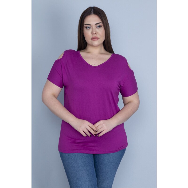 Şans Women's Plus Size Purple Viscose Viscose Blouse With Decollete