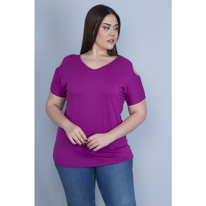 Şans Women's Plus Size Purple Viscose Viscose Blouse With Decollete