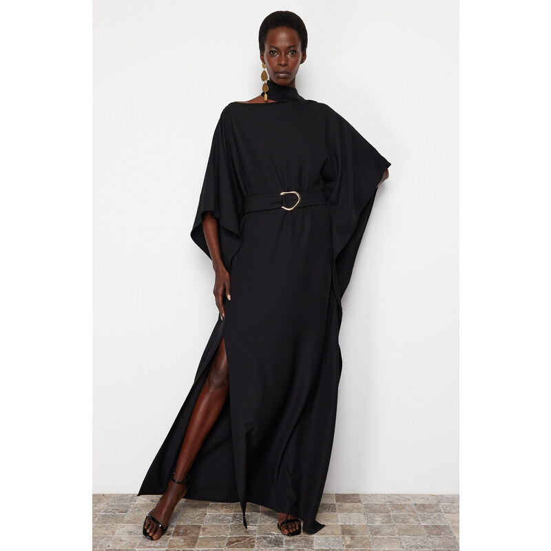 Trendyol Black A-Cut Belt Detailed Woven Long Elegant Evening