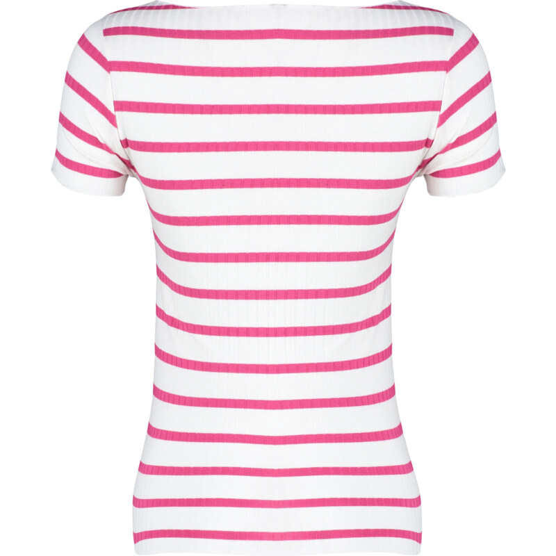 Trendyol Fuchsia Striped Boat Rock Ribbed Stretch Knitted Blouse