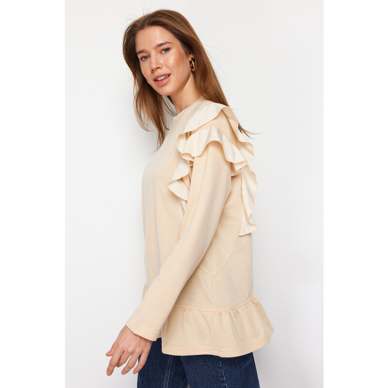 Trendyol Beige Ruffle Detailed Knitted Tunic