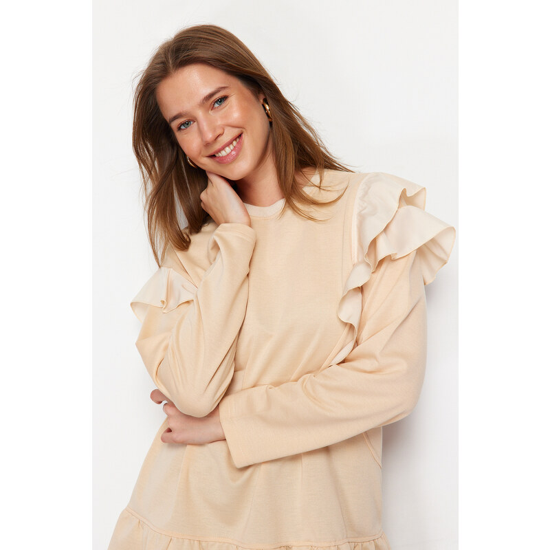 Trendyol Beige Ruffle Detailed Knitted Tunic