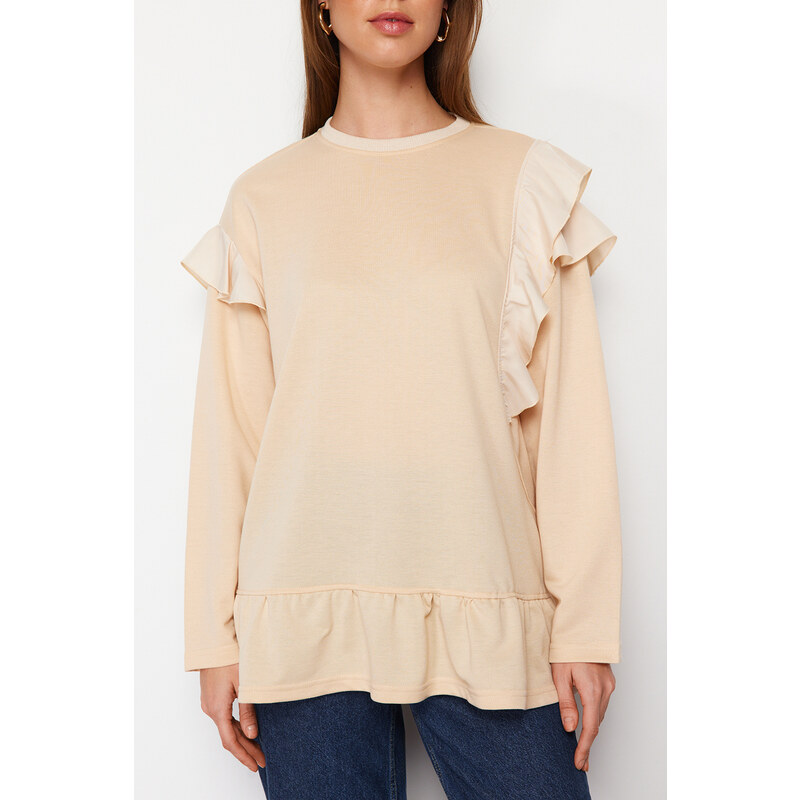 Trendyol Beige Ruffle Detailed Knitted Tunic