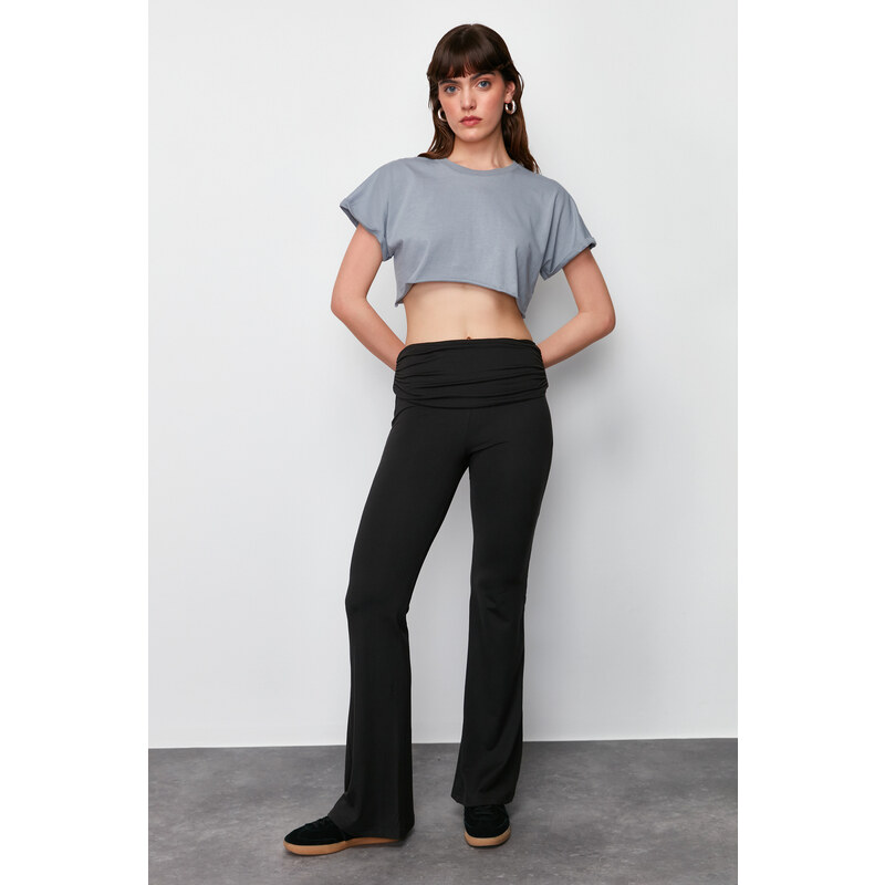 Trendyol Black Soft Fabric Waist Detailed Flare / Flare Leg Trousers 107074750