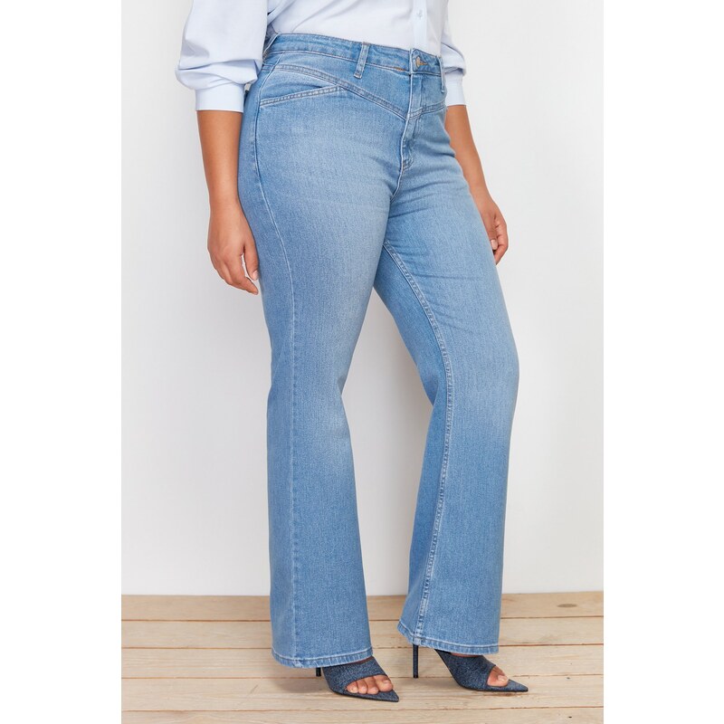 Trendyol Curve Light Blue Stitch Detail Flare Fit Denim Jeans