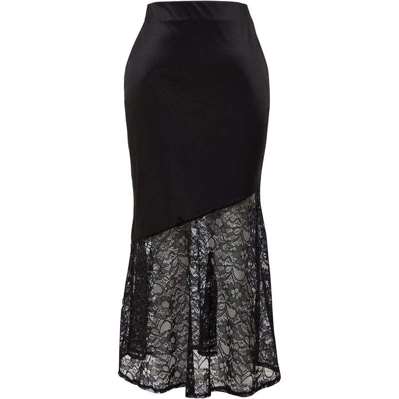 Trendyol Black Lace Detailed Satin Skirt