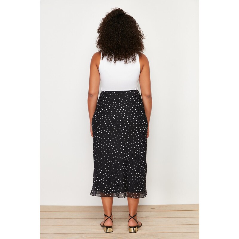 Trendyol Curve Black Polka Dot Herringbone Woven Skirt