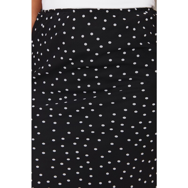 Trendyol Curve Black Polka Dot Herringbone Woven Skirt