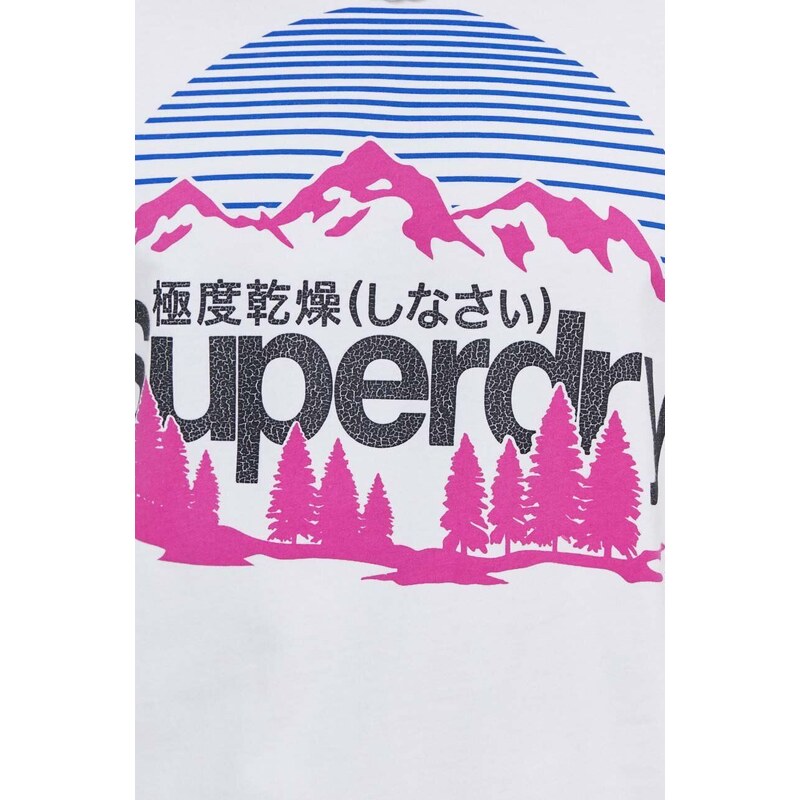 Bavlněné tričko Superdry bílá barva, s potiskem