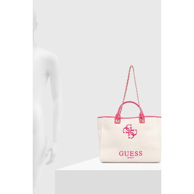 Plážová taška Guess CANVAS béžová barva, E4GZ16 WFCE0