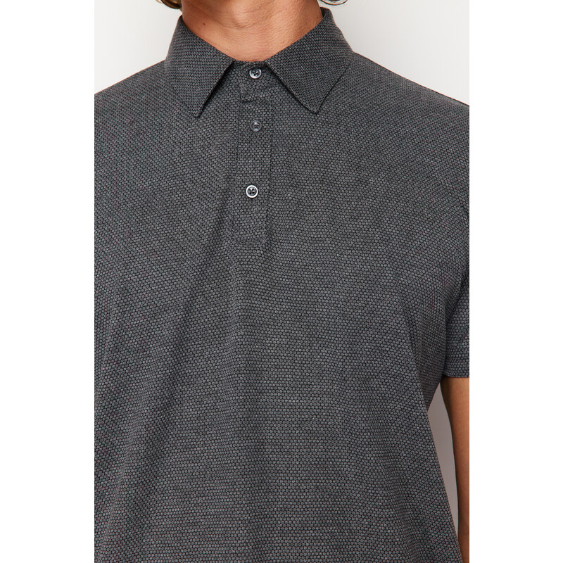 Trendyol Anthracite Regular/Normal Fit Textured Polo Neck T-shirt