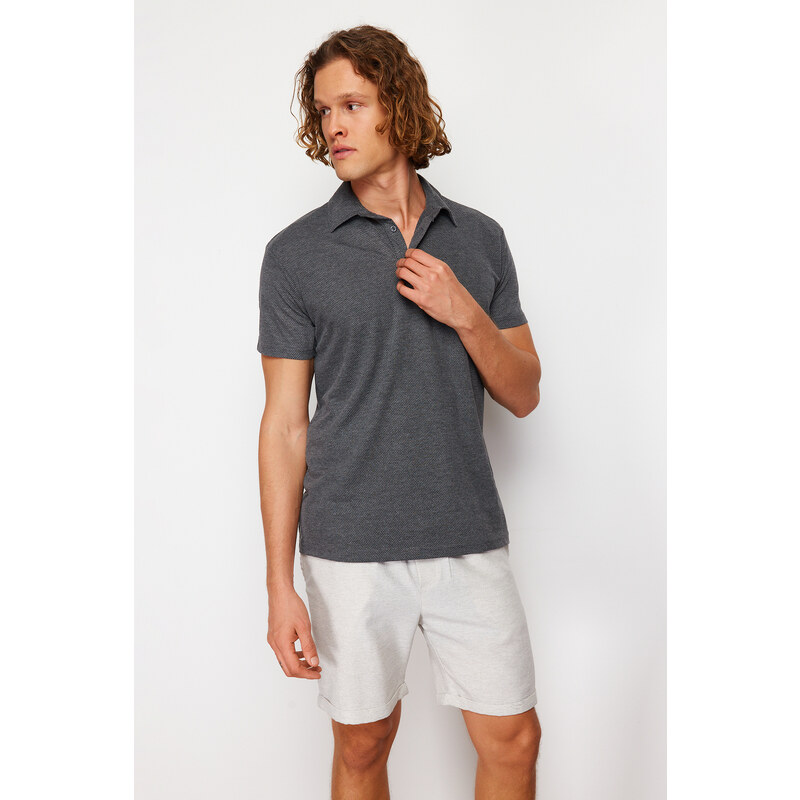 Trendyol Anthracite Regular/Normal Fit Textured Polo Neck T-shirt