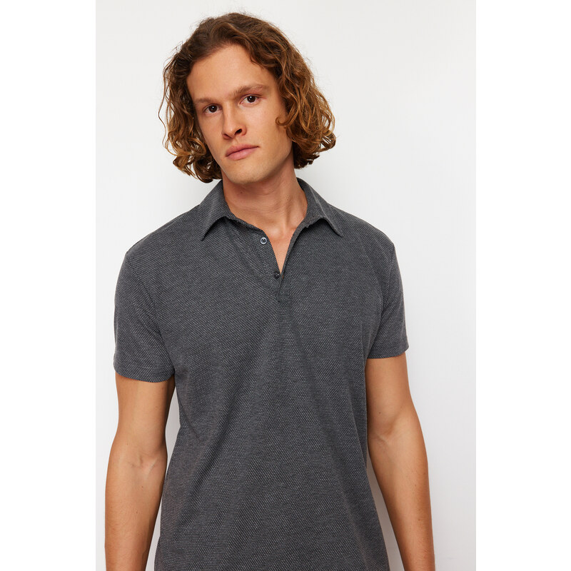 Trendyol Anthracite Regular/Normal Fit Textured Polo Neck T-shirt